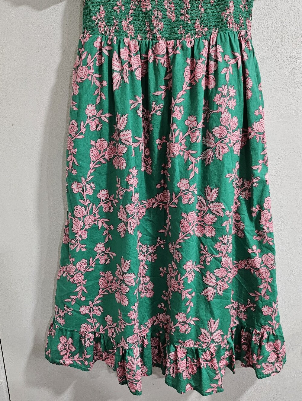J.Crew Green Pink Floral Smocked Puff Sleeve Cotton Midi Dress Size S - Picture 3 of 10